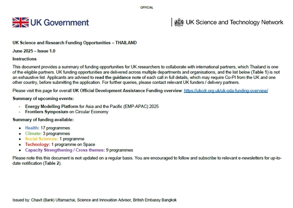 UK Thailand Science - Funding Opportunities (June 2025)