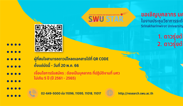 ขอเชิญบุคลากร มศว เสนอชื่อเข้ารับรางวัลนักวิจัยรุ่นใหม่ ประจำปี 2566